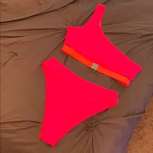 Neon Pink Bikini with High Wasted bottoms